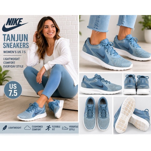 Nike Shoes - Nike Tanjun Women's Running Shoes Blue US 7.5 Lightweight Athletic Sneakers